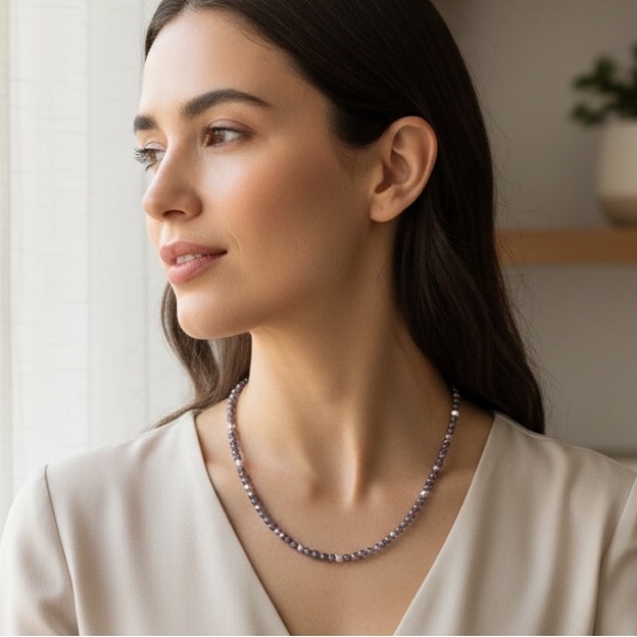 Lepidolite and Silver Hematite Necklace - Picture 3 of 3